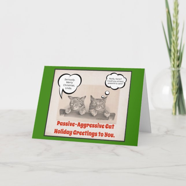 Cartão Desejos de Natal de Férias de Gato Passivas Agress (Frente)