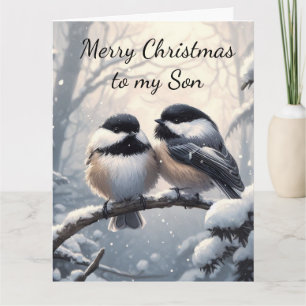 Cartão Desejos de Natal e Amor do Passarinho Chickadee