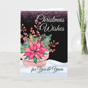 Cartão Desejos de Natal para Você e os Seus em Rosa e Ver