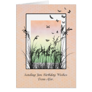 Cartão Desejos do aniversário de longe, com borboletas