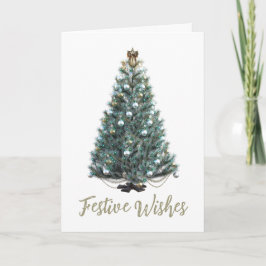 Cartão Desejos Festivos. Desenho de árvore de Natal