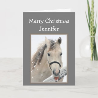 Cartão Desejos Mágicos de Natal Nome Personalizado Cavalo