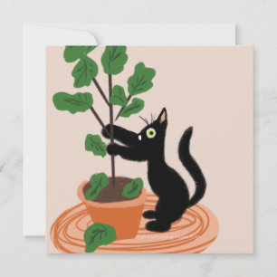 Cartão Desenhado à Mão com Gato Divertido e Figuei