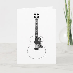Cartão Desenho a Linha Monocromática Guitarra Acústica Ar