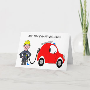Cartão Desenho animado de bombeiros segurando sua manguei