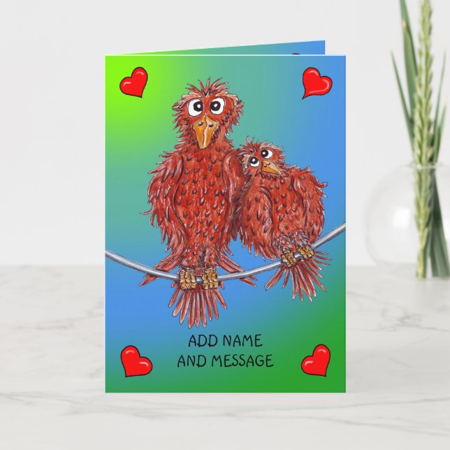 Cartão Desenho animado de dois pássaros (Frente)