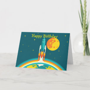 Cartão Desenho animado de foguete espacial fofo