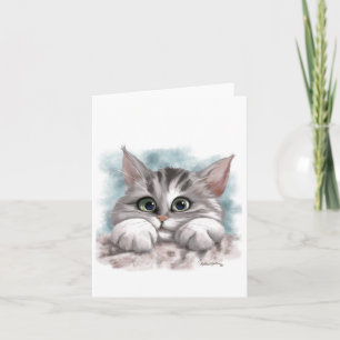 Cartão Desenho animado de gatinho cinza malhado adorável