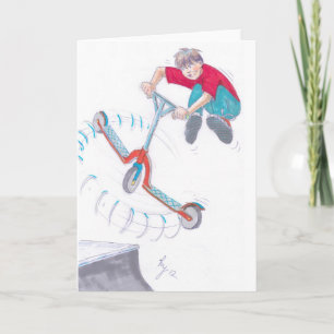 Cartão desenho animado de microscópio com micropatinete