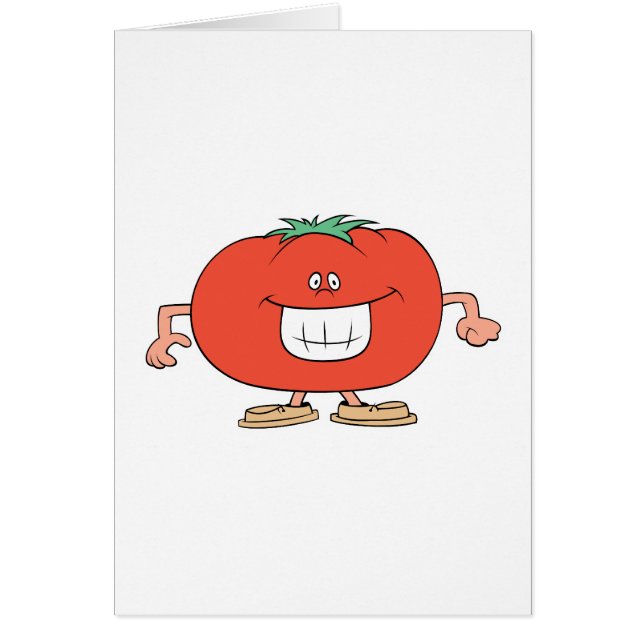 Cartão desenho animado de tomate bobo feliz (Frente)