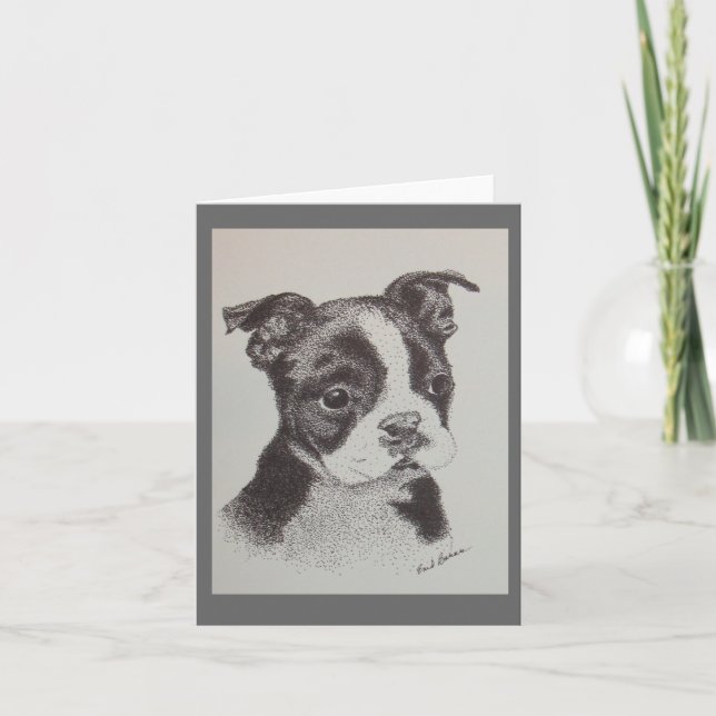 Cartão Desenho da caneta e da tinta de Boston Terrier (Frente)