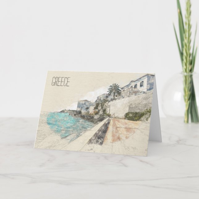 Cartão Desenho da famosa ilha Spetses (Frente)