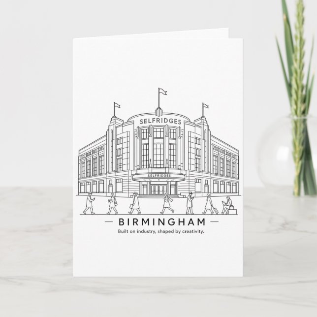 Cartão Desenho da Linha do Edifício Selfridges de Birming (Frente)