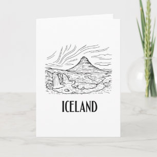 Cartão Desenho de Arte de Linha da Aurora Boreal da Islân