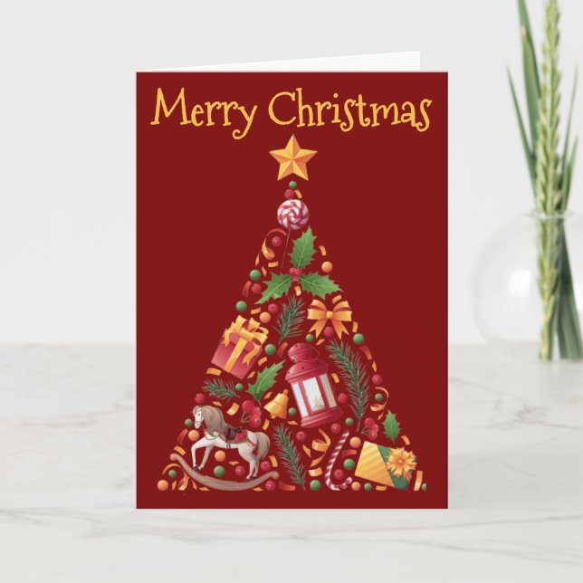 Cartão desenho de árvore de Natal com saudação - em branc (Frente)