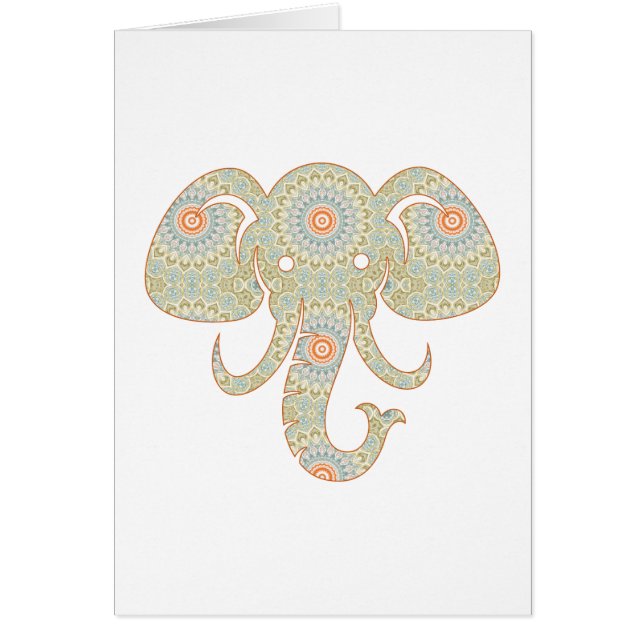Cartão Desenho de Cabeça de Elefante Mandala (Frente)