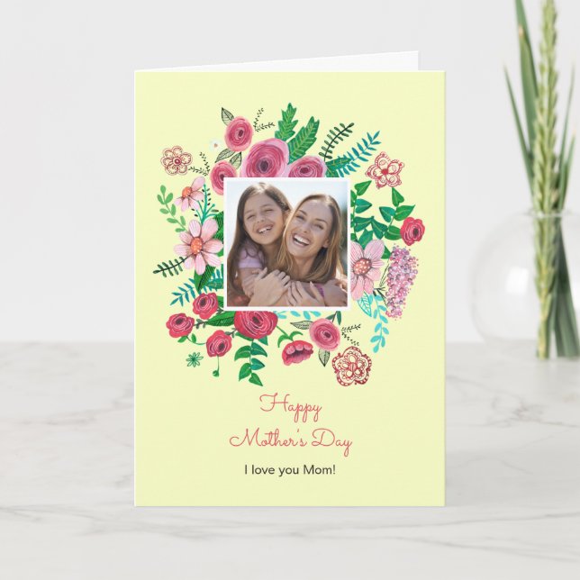 Cartão Desenho de dia de as mães amarelo floral (Frente)