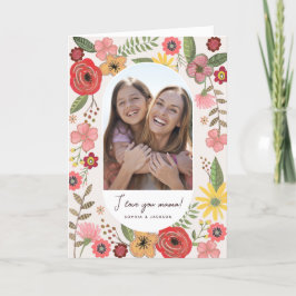 Cartão Desenho de dia de as mães cinza floral boho