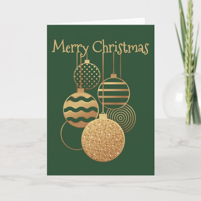Cartão desenho de enfeite de Natal com cumprimento verde  (Frente)