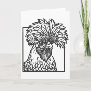 Cartão Desenho de Galinha Polonesa em Linhas - Design Div