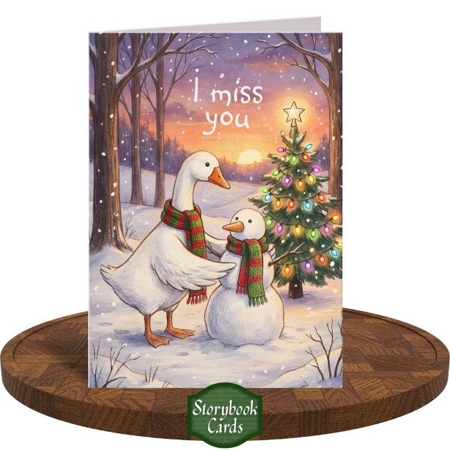 Cartão Desenho de Ganso e Boneco de Neve Natal Eu Sinto S (Criador carregado)