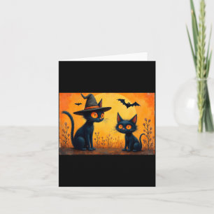 Cartão Desenho de Gato Preto de Halloween para Amantes de