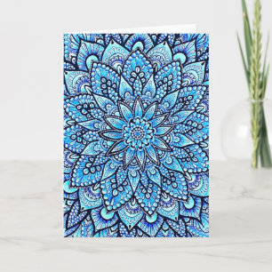 Cartão Desenho de Mandala com Lápis de Cor Azul Arte Orig