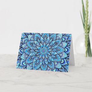 Cartão Desenho de Mandala com Lápis de Cor Azul Parabéns