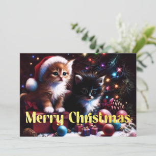 Cartão Desenho de Natal com Pastel Seco 2 Gatinhos