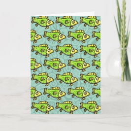 Cartão Desenho de Peixe Verde de Desenho Animado Engraçad