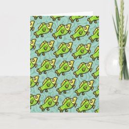 Cartão Desenho de Peixe Verde de Desenho Animado Engraçad
