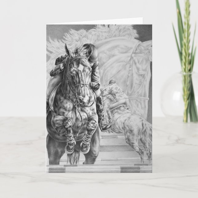 Cartão Desenho de salto do cavalo pela cisne de Kelli (Frente)