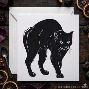 Cartão Desenho de Silhueta de Gato Preto à Espera no Hall