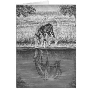Cartão Desenho do cavalo da égua e do potro pela cisne d