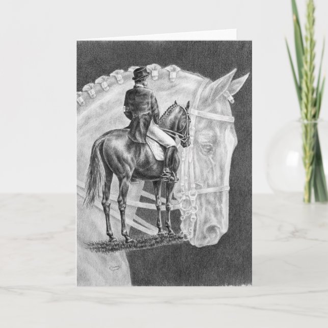 Cartão Desenho do montagem dos cavalos do adestramento (Frente)