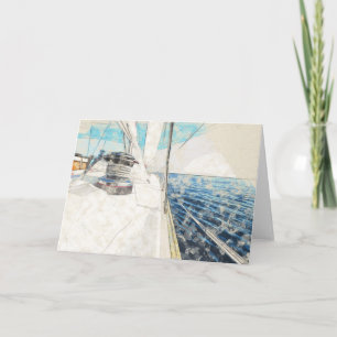 Cartão Desenho do navio de navegação que atravessa o mar