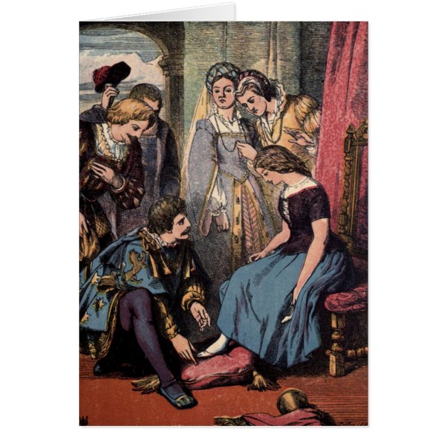 Cartão Desenho do vintage: Cinderella e o príncipe (Frente)