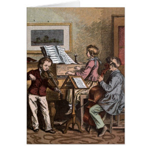 Cartão Desenho do vintage: Crianças na classe de música