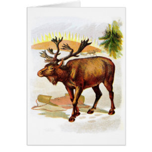 Cartão Desenho do vintage: Rena na neve