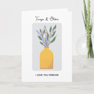 Cartão Desenho encantador de vaso de flores com lavanda