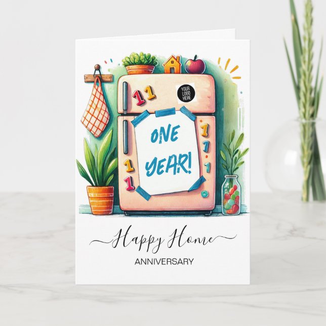 Cartão Desenho infantil na geladeira - Feliz aniversário  (Frente)