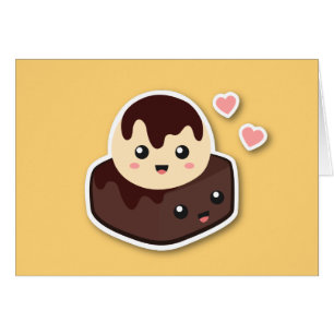 Cartão Desenho Kawaii de Sorvete de Baunilha e Brownie
