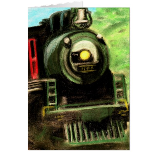 Cartão Desenho Pastel da arte do giz locomotivo do trem (Frente)