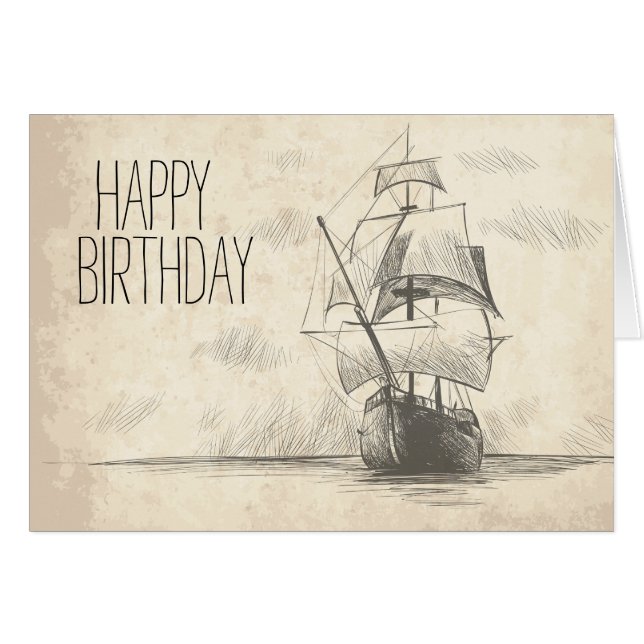Cartão Desenho personalizável desenhado à mão da embarcaç (Frente Horizontal)