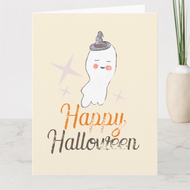 Cartão Desenho Retro de Fantasma para Halloween  (Frente)