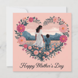 Cartão Desenho Sentimental do Dia das Mães: Mãe e Filho 