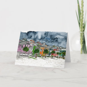 Cartão desenho tropical da arte das casas de praia