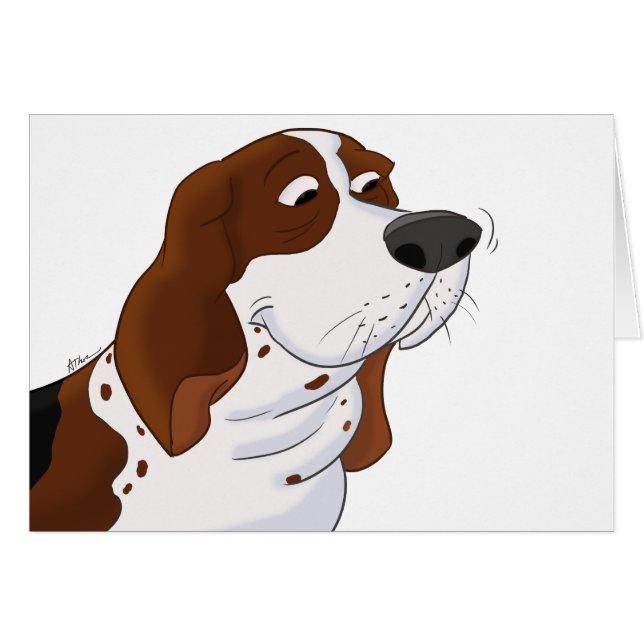 Cartão Desenhos animados Basset Hound Sniffing (Frente Horizontal)