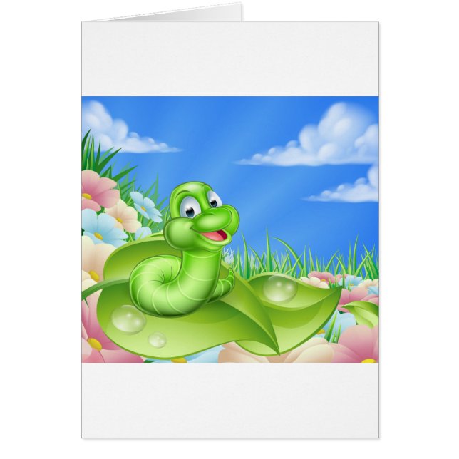 Cartão Desenhos animados Caterpillar no prado (Frente)