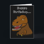 Cartão Desenhos animados engraçados Tyrranosaurus Rex do<br><div class="desc">Este design de cartão do aniversário do dinossauro tem um marrom dos desenhos animados, imagem assustador do dinossauro de Rex do tiranossauro na parte dianteira. Diz, "feliz aniversario…" Dentro de, diz, "… a meu dinossauro favorito." Você pode personalizar este com seu nome ou o nome de uma criança ou de...</div>